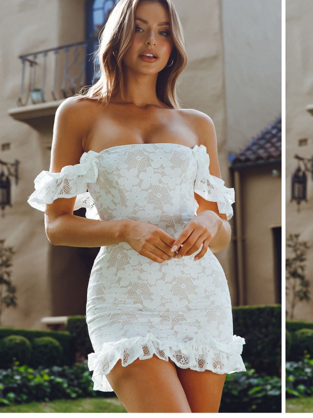 Selfie Leslie verona off-shoulder lace overlay mini white dress size S